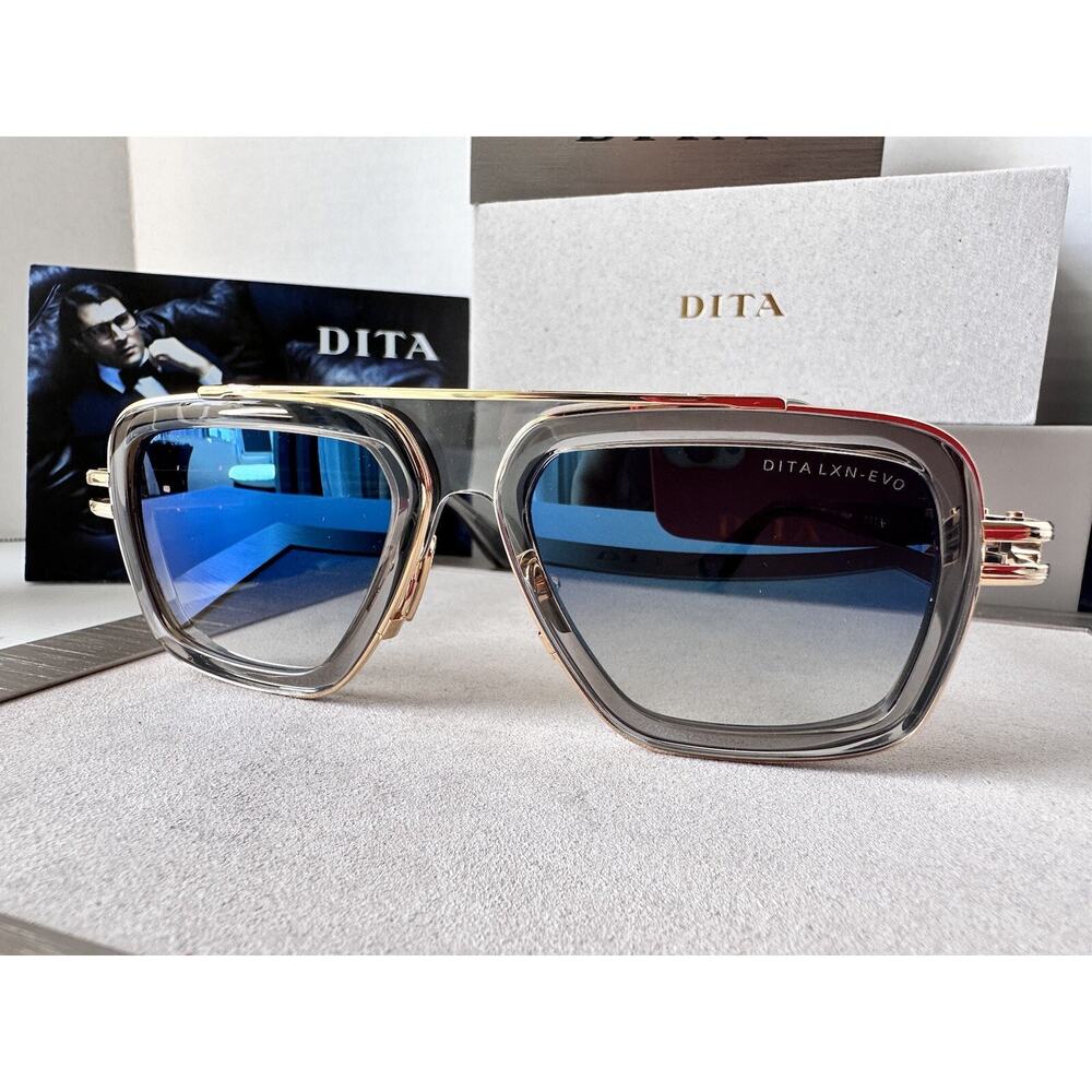 DITA Sunglasses LXN-EVO DTS403-A-02 Crystal Grey White Gold Blue Flash Mirror - Picture 4 of 11